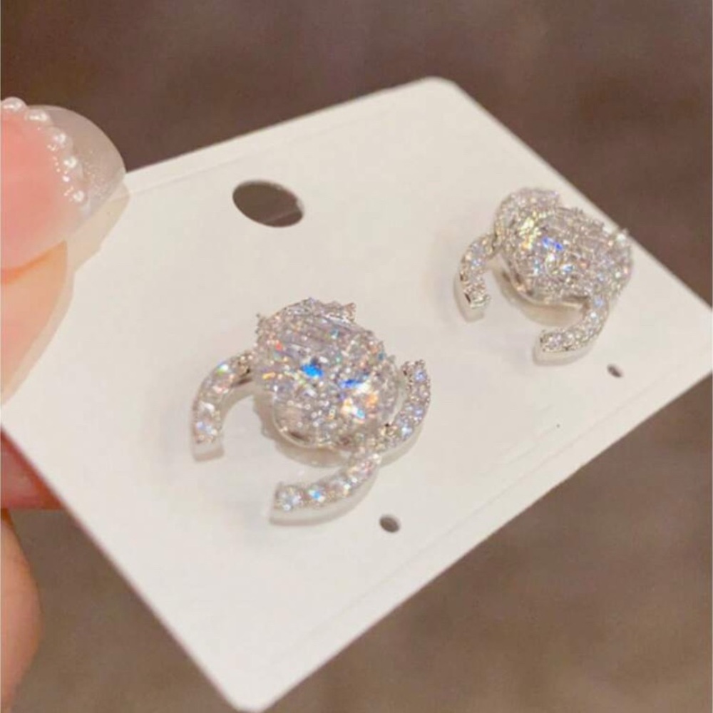 Elegant Silver Crystal Stud Earrings - Picture 5 of 6